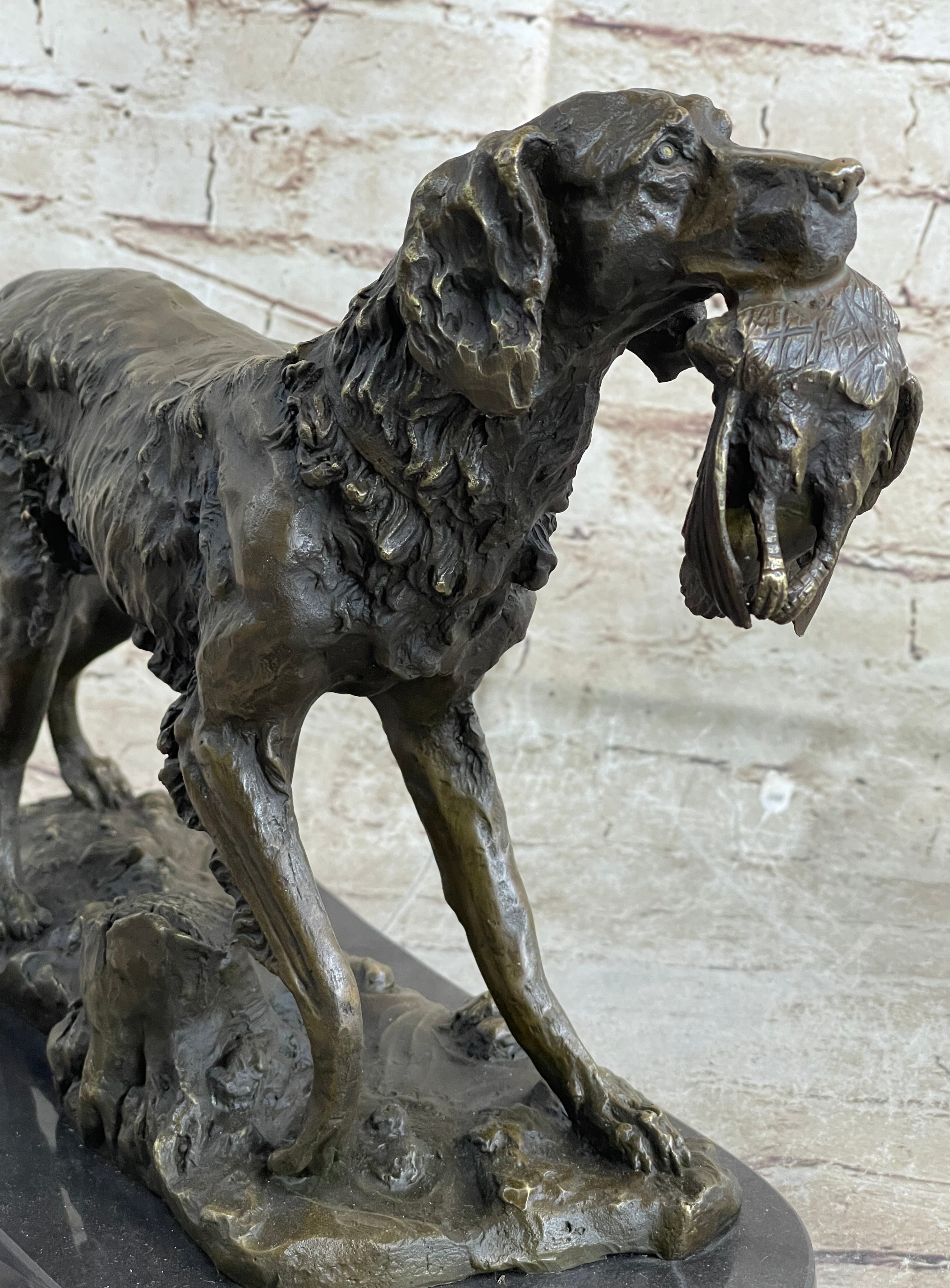 Labrador Retriever with Bird Duck in Mouth Bronze Sculpture