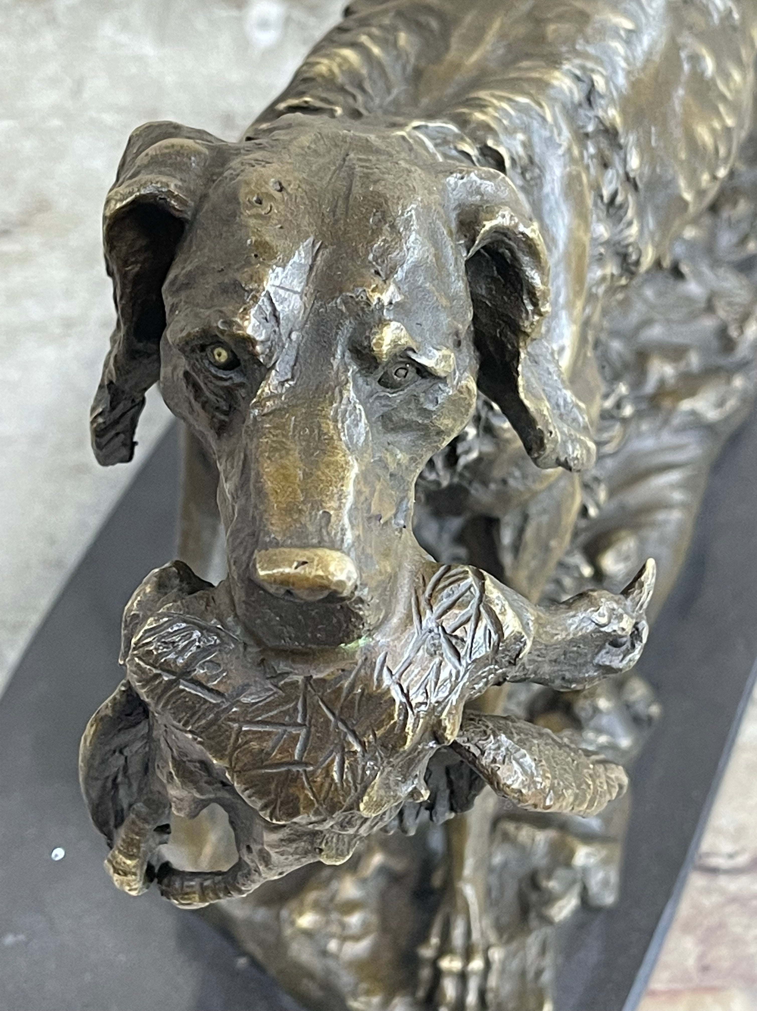 Labrador Retriever with Bird Duck in Mouth Bronze Sculpture