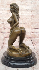 Erotic Bronze Sculpture Figure Sexy Woman in Thigh High Stockings