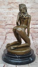 Erotic Bronze Sculpture Figure Sexy Woman in Thigh High Stockings