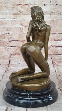 Erotic Bronze Sculpture Figure Sexy Woman in Thigh High Stockings