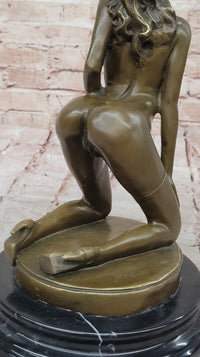 Erotic Bronze Sculpture Figure Sexy Woman in Thigh High Stockings