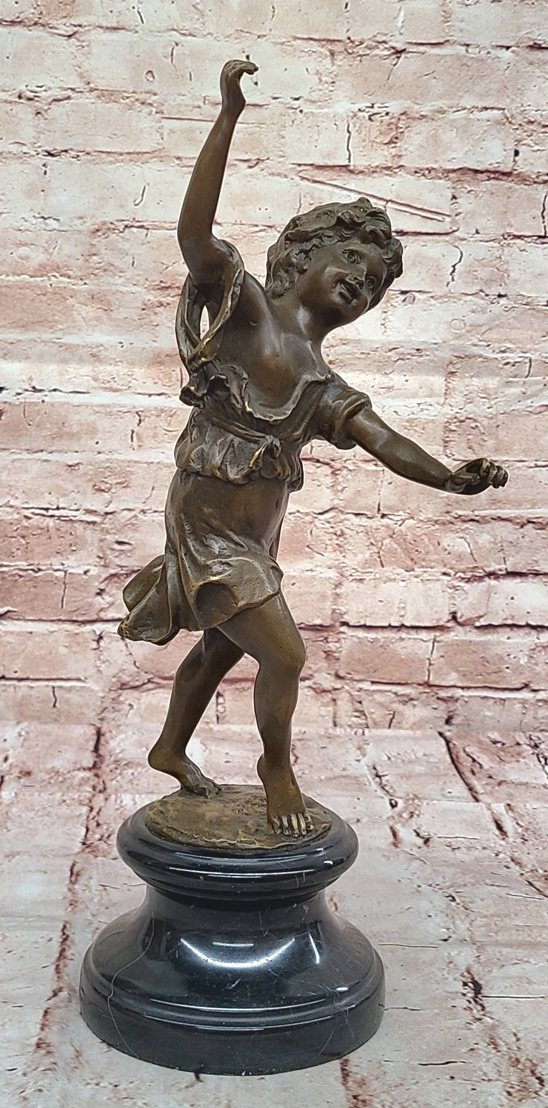 Bronze Dancing Girl Sculpture on Marble Base