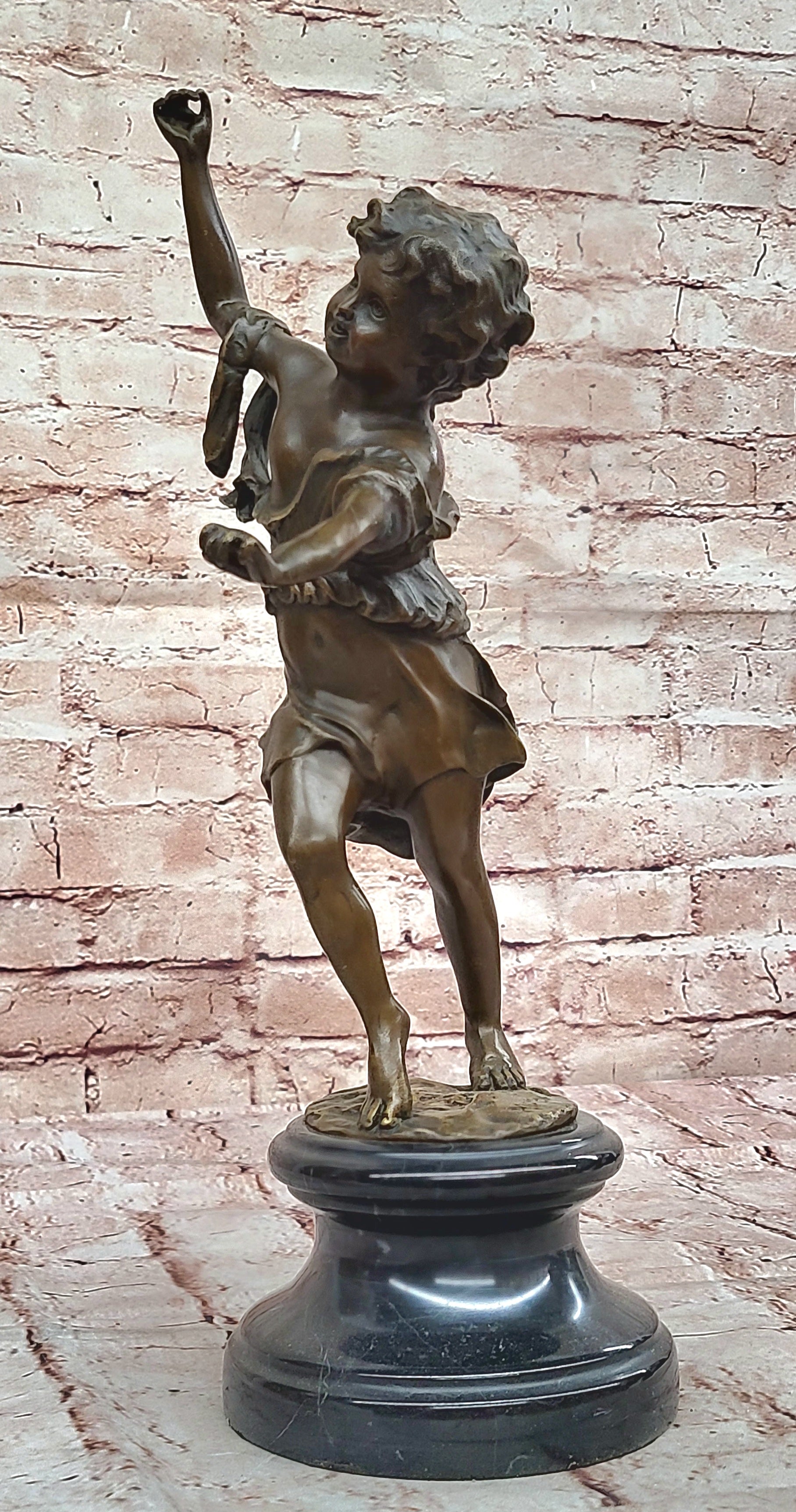 Bronze Dancing Girl Sculpture on Marble Base