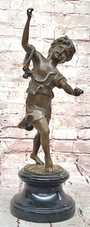 Bronze Dancing Girl Sculpture on Marble Base