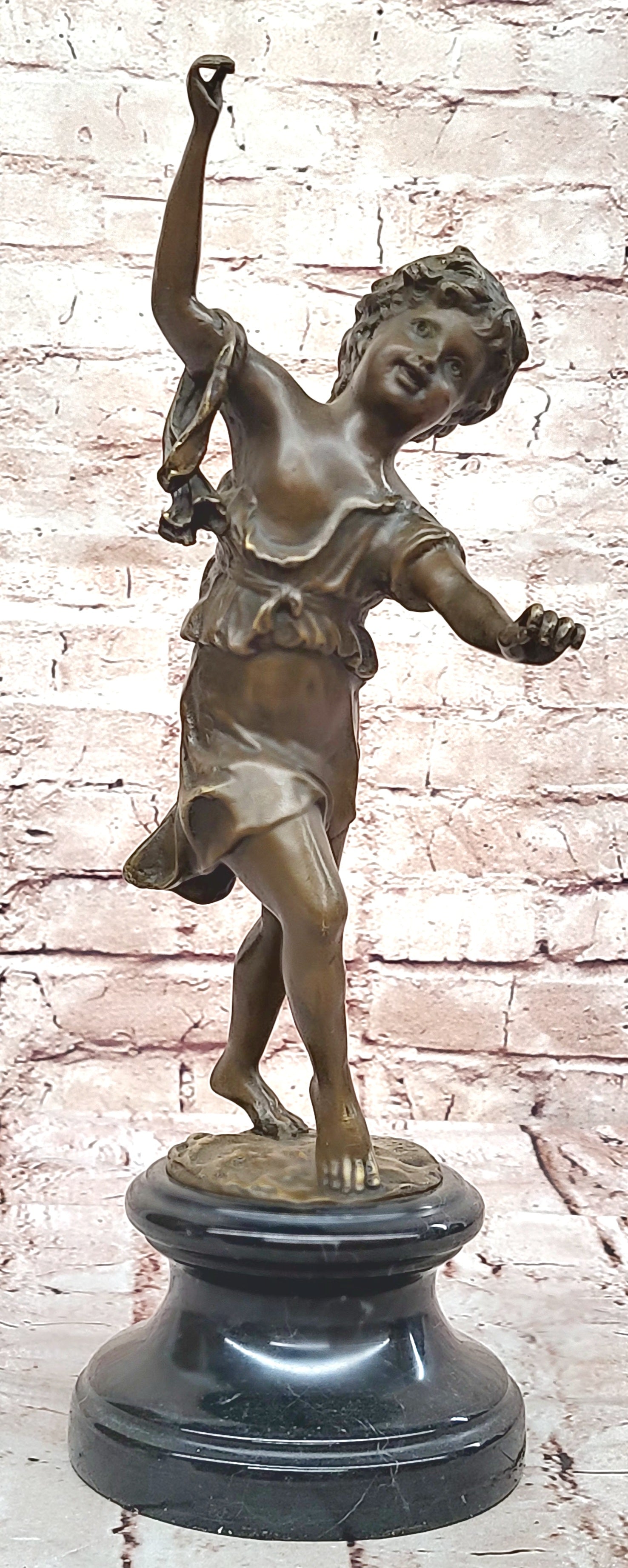 Bronze Dancing Girl Sculpture on Marble Base