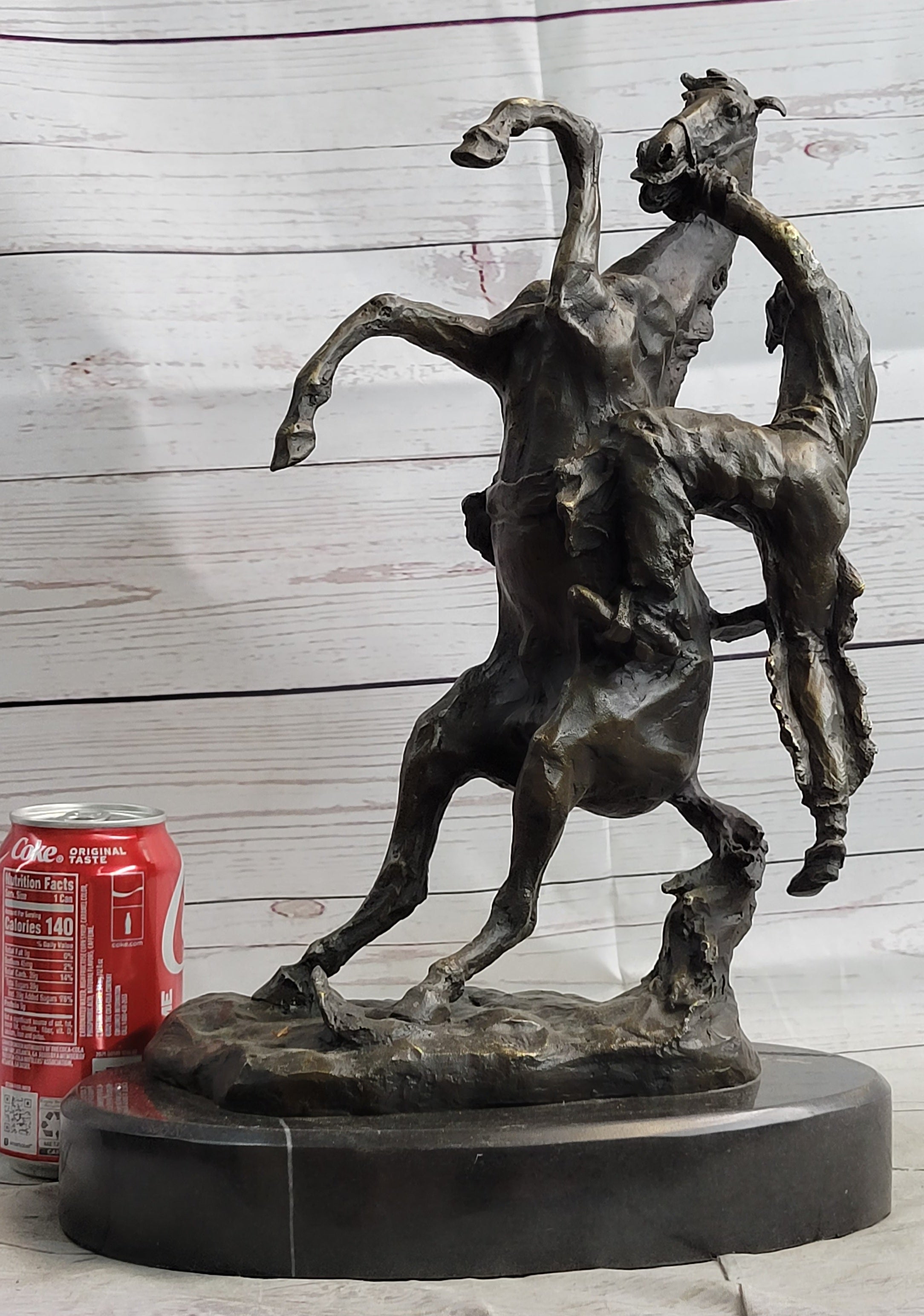 Cowboy Bucked off Rearing Horse Bronze Sculpture Marble Base