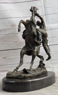 Cowboy Bucked off Rearing Horse Bronze Sculpture Marble Base