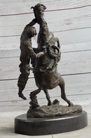 Cowboy Bucked off Rearing Horse Bronze Sculpture Marble Base