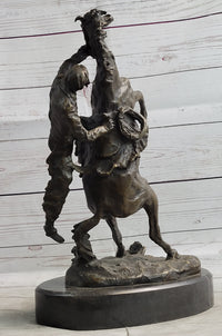 Cowboy Bucked off Rearing Horse Bronze Sculpture Marble Base