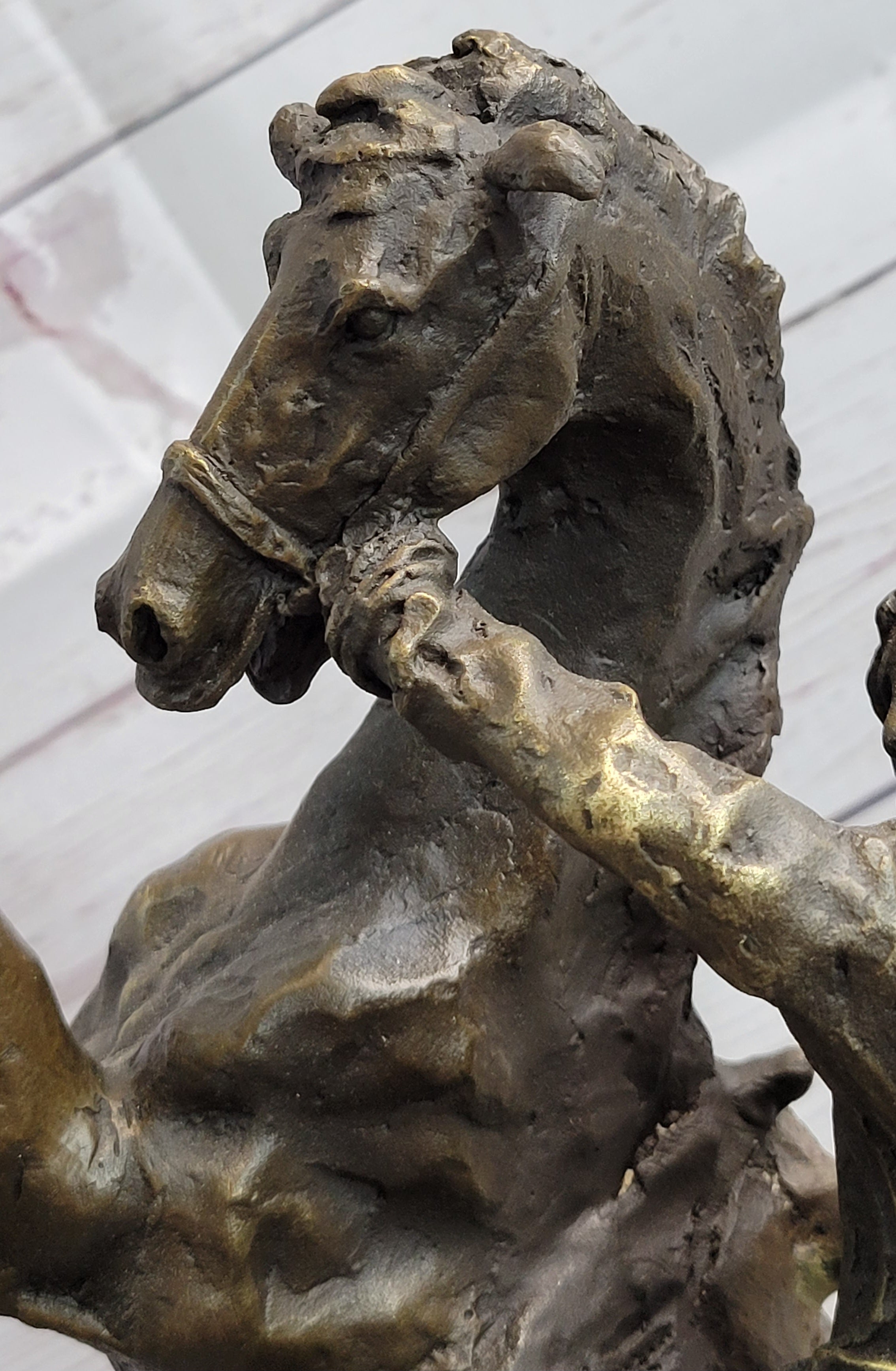 Cowboy Bucked off Rearing Horse Bronze Sculpture Marble Base