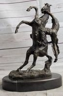 Cowboy Bucked off Rearing Horse Bronze Sculpture Marble Base