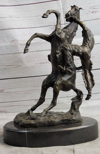 Cowboy Bucked off Rearing Horse Bronze Sculpture Marble Base