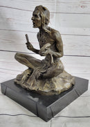 Native American Indian Shaman Medicine Man Playing Tom Tom - Bronze