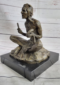 Native American Indian Shaman Medicine Man Playing Tom Tom - Bronze
