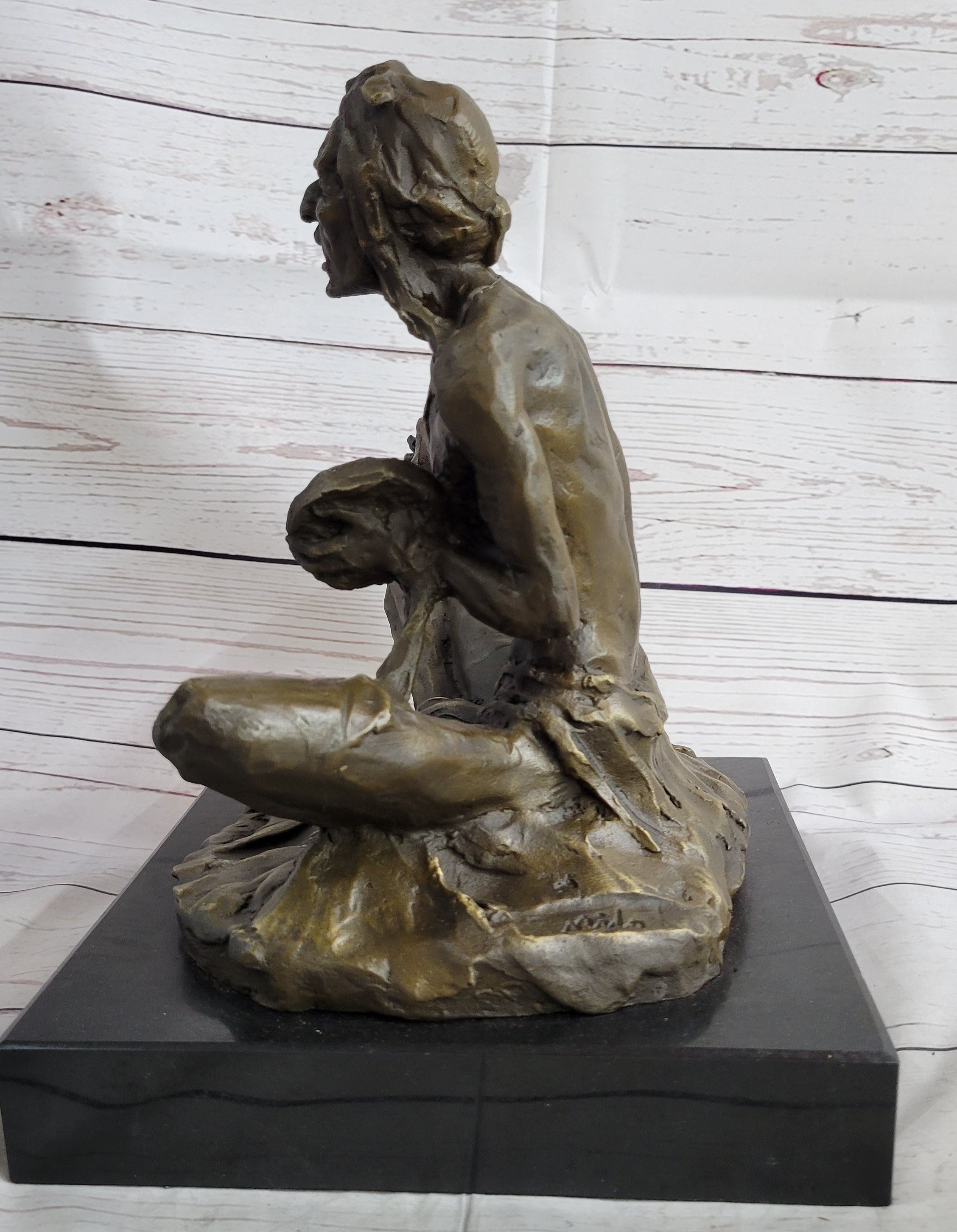 Native American Indian Shaman Medicine Man Playing Tom Tom - Bronze