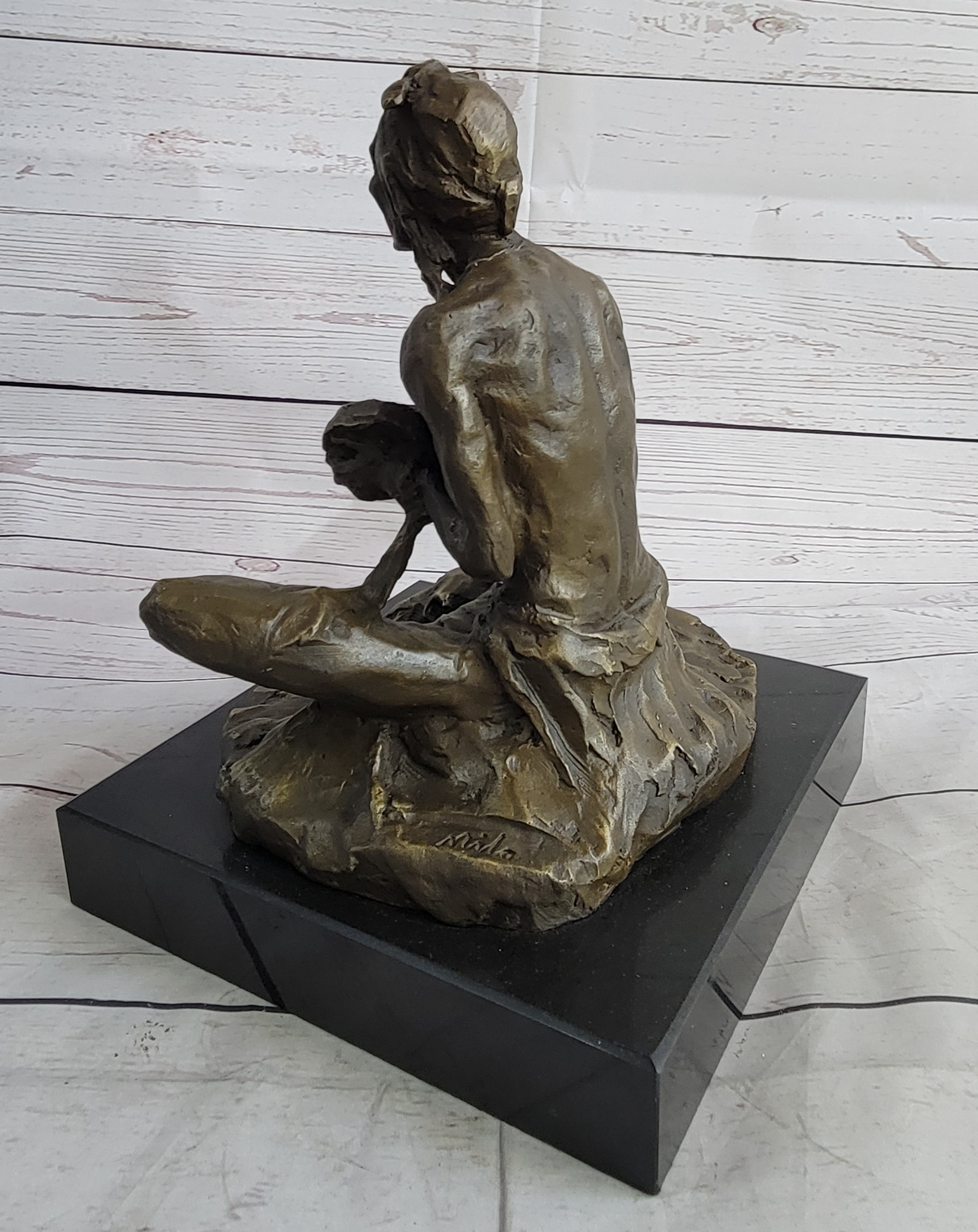 Native American Indian Shaman Medicine Man Playing Tom Tom - Bronze