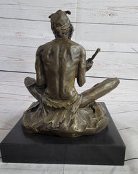 Native American Indian Shaman Medicine Man Playing Tom Tom - Bronze
