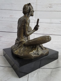 Native American Indian Shaman Medicine Man Playing Tom Tom - Bronze