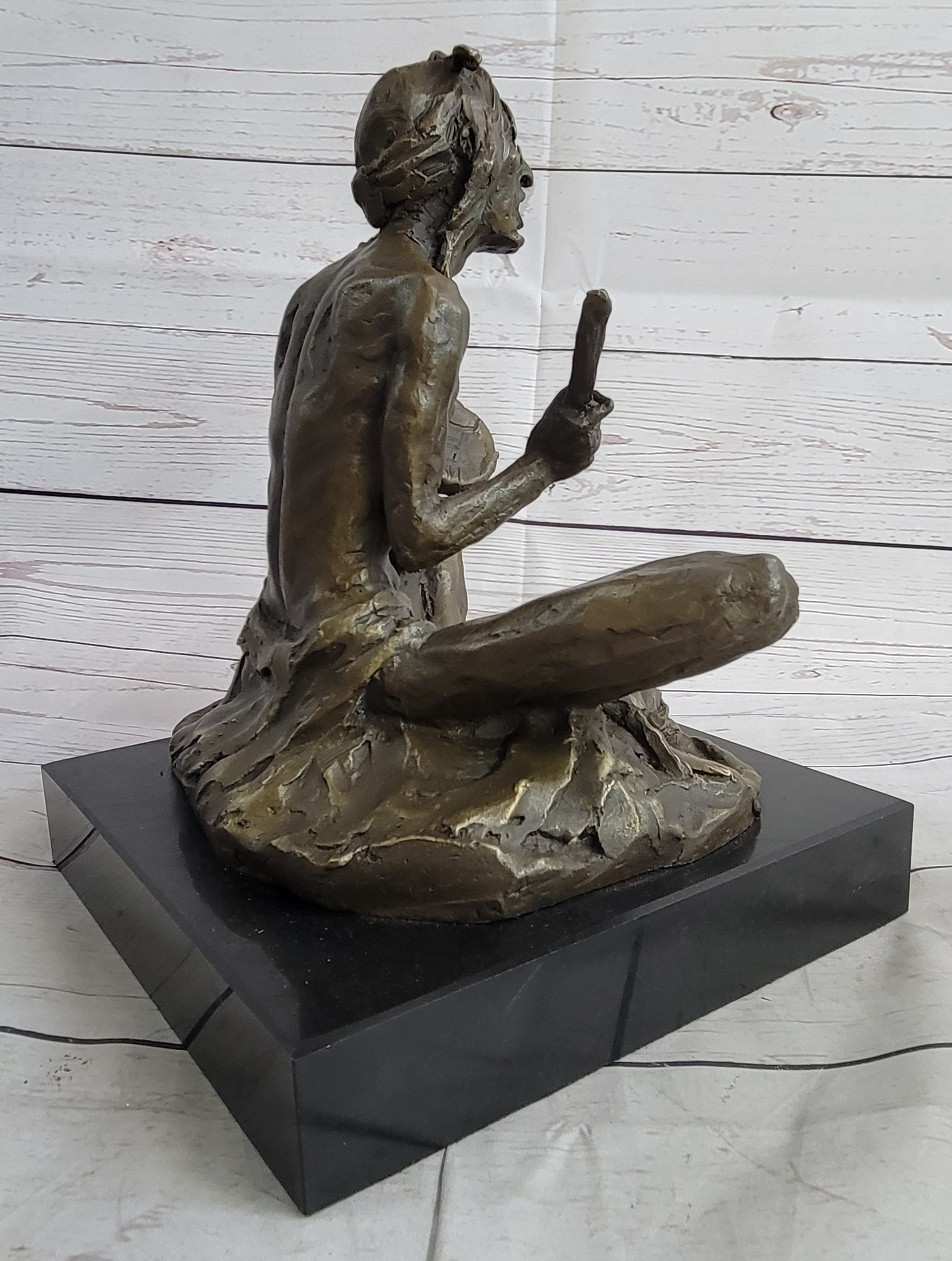 Native American Indian Shaman Medicine Man Playing Tom Tom - Bronze