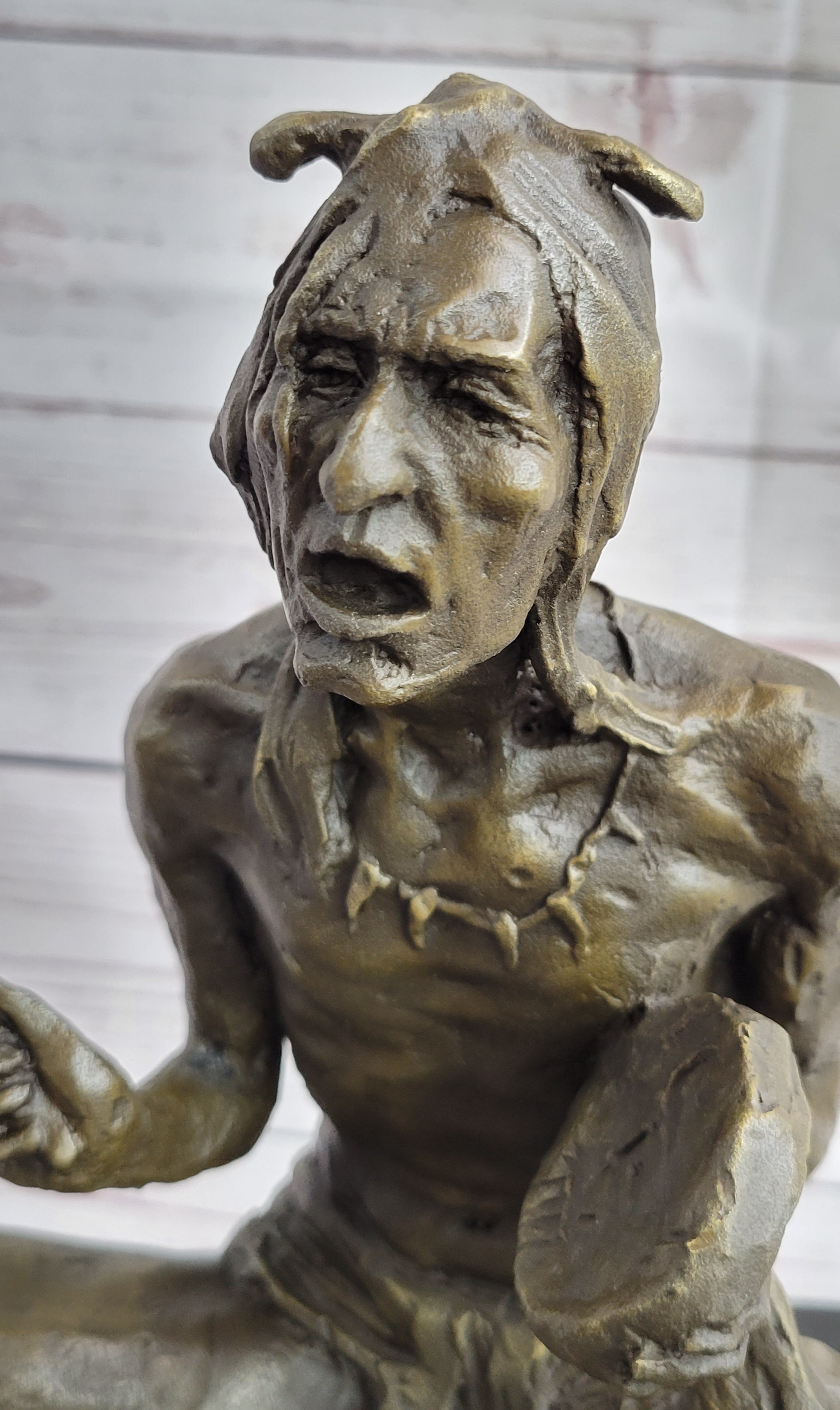 Native American Indian Shaman Medicine Man Playing Tom Tom - Bronze