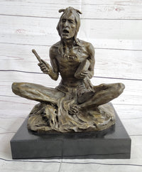 Native American Indian Shaman Medicine Man Playing Tom Tom - Bronze