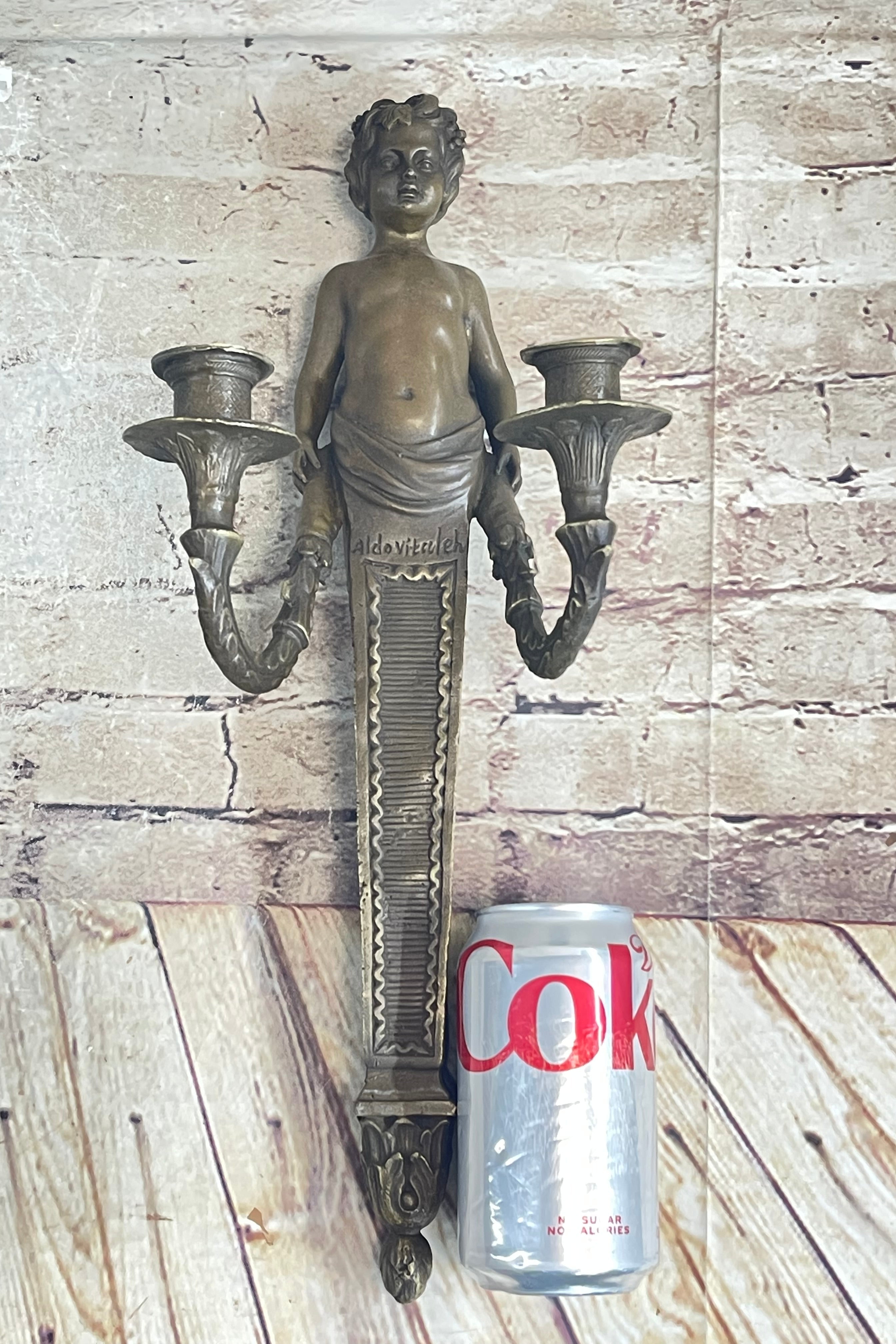 Bronze Candelabra Candle Holder Wall Sconce Young Satyr Cherub Boy