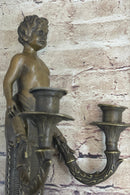 Bronze Candelabra Candle Holder Wall Sconce Young Satyr Cherub Boy
