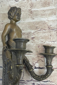 Bronze Candelabra Candle Holder Wall Sconce Young Satyr Cherub Boy