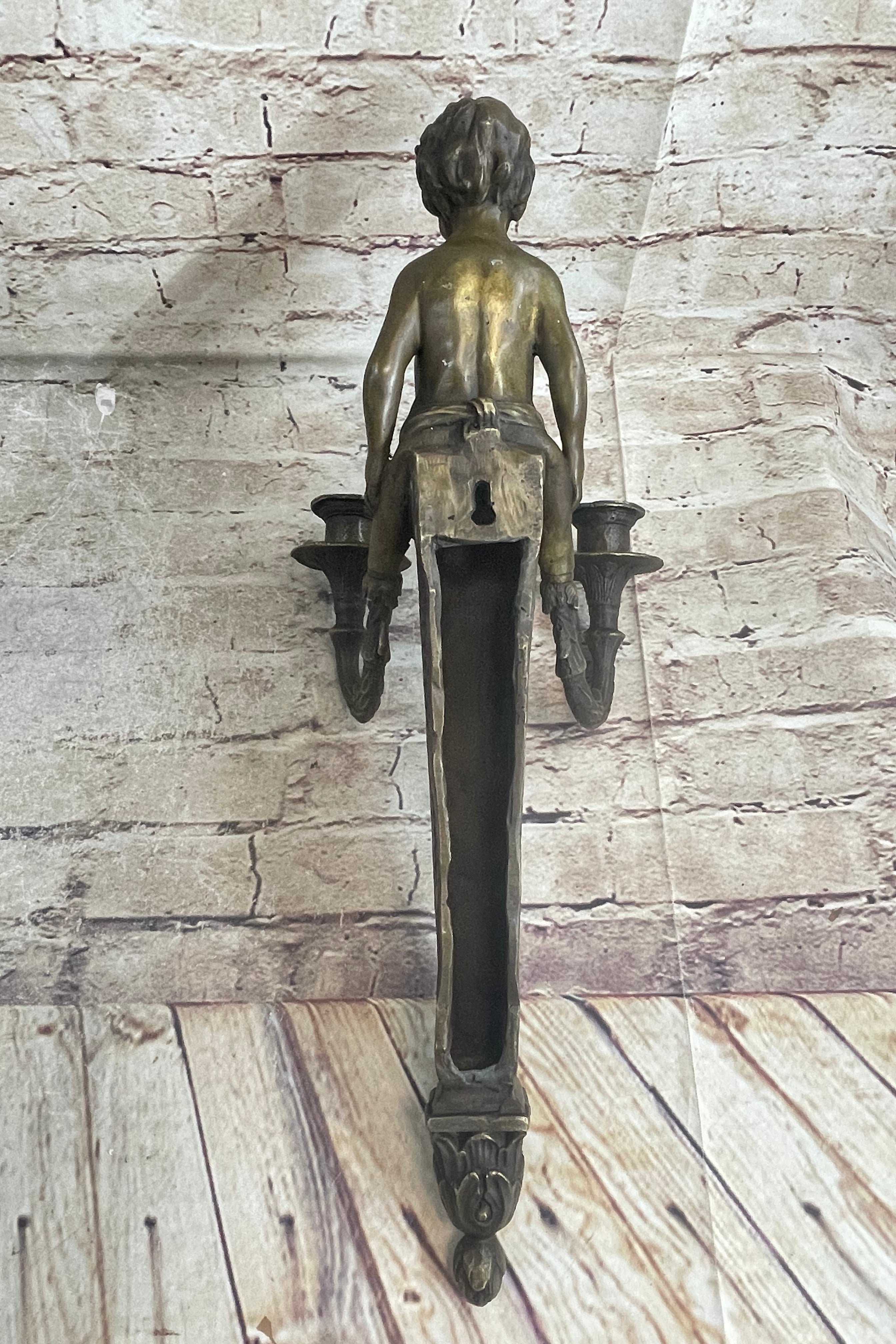 Bronze Candelabra Candle Holder Wall Sconce Young Satyr Cherub Boy