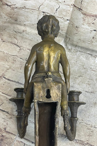 Bronze Candelabra Candle Holder Wall Sconce Young Satyr Cherub Boy
