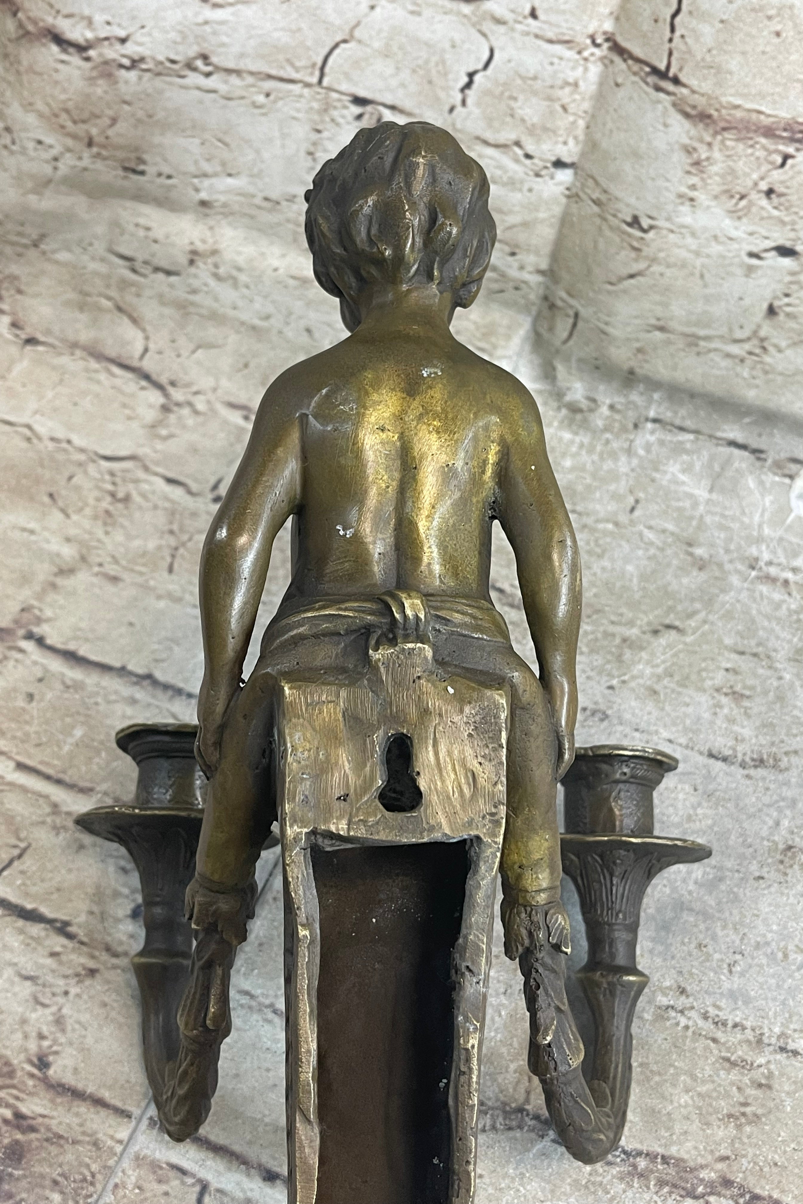 Bronze Candelabra Candle Holder Wall Sconce Young Satyr Cherub Boy