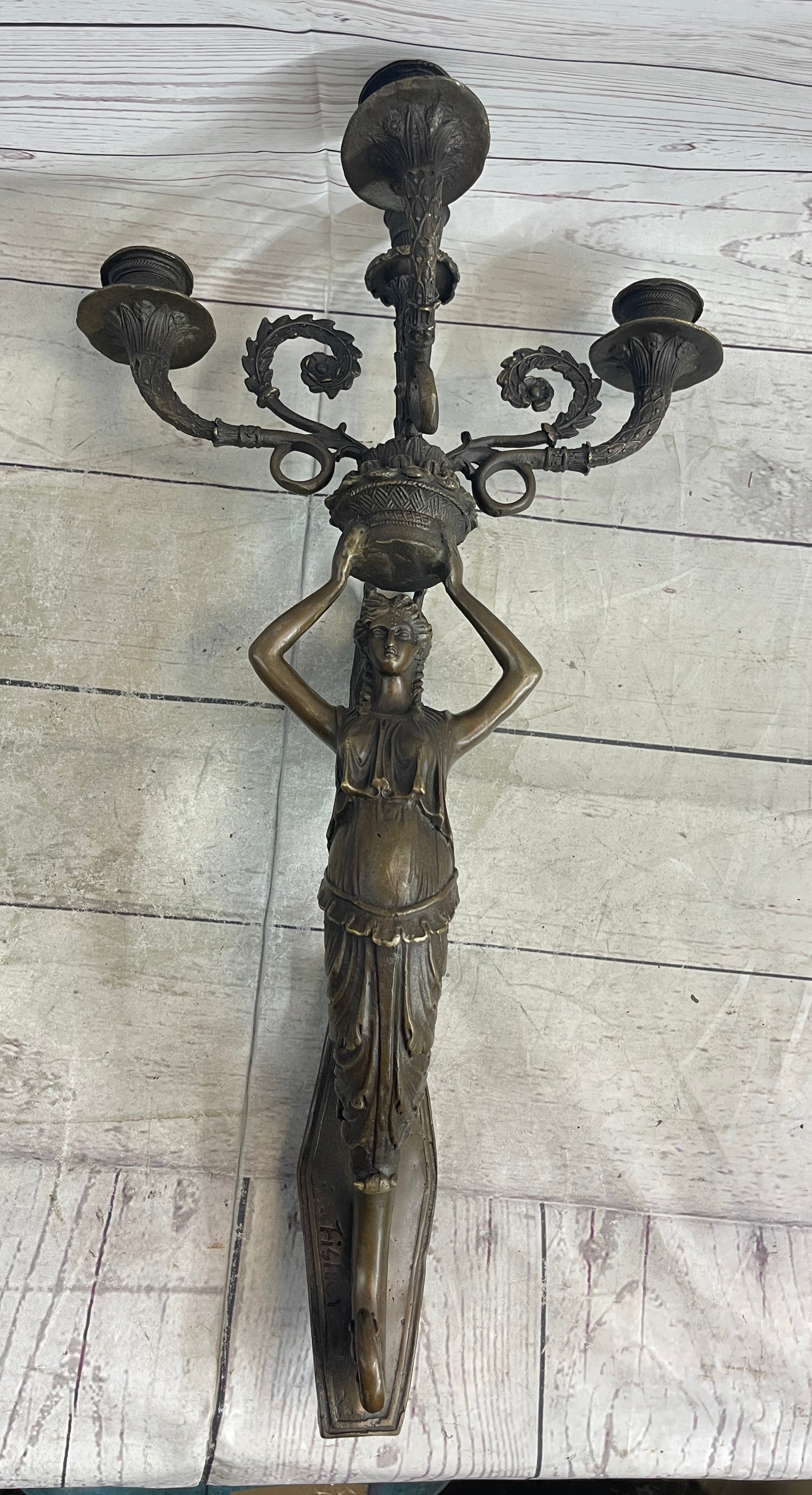 Wall Mounted Female Bronze Metal Candle Holder Sconce