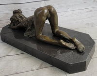 Erotic Art Bronze Figure Sculpture Crawling Girl on Knees 7" x 15"