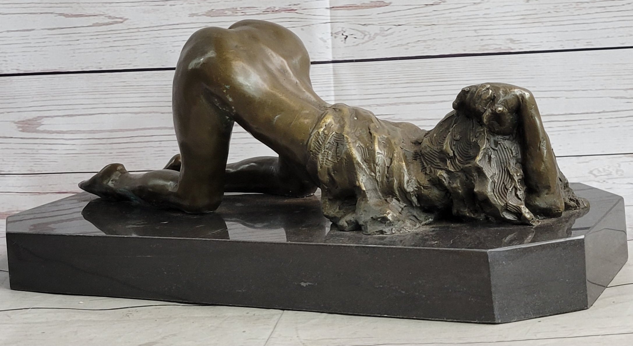 Erotic Art Bronze Figure Sculpture Crawling Girl on Knees 7" x 15"