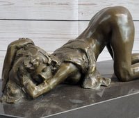 Erotic Art Bronze Figure Sculpture Crawling Girl on Knees 7" x 15"