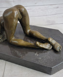 Erotic Art Bronze Figure Sculpture Crawling Girl on Knees 7" x 15"
