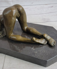 Erotic Art Bronze Figure Sculpture Crawling Girl on Knees 7" x 15"