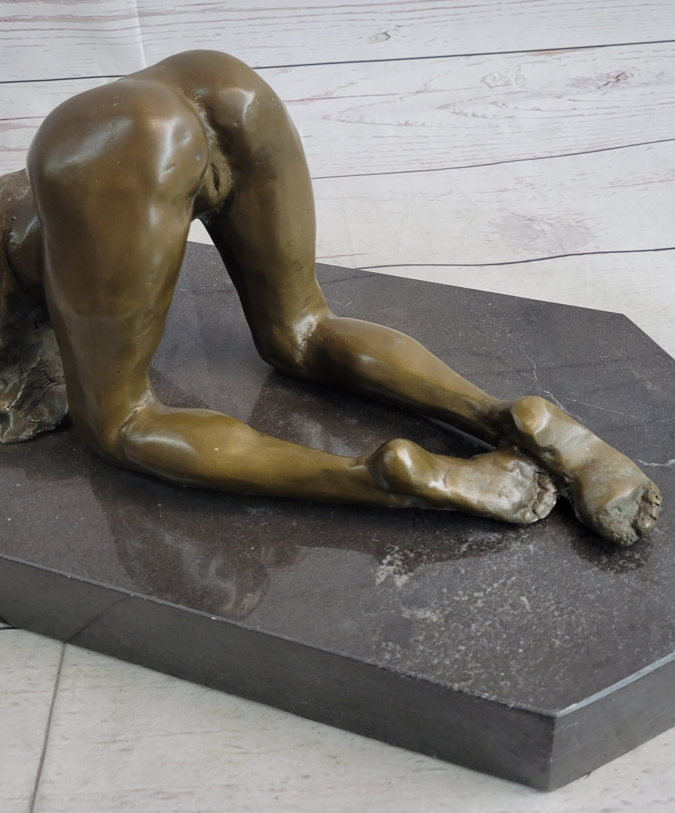 Erotic Art Bronze Figure Sculpture Crawling Girl on Knees 7" x 15"
