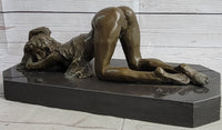 Erotic Art Bronze Figure Sculpture Crawling Girl on Knees 7" x 15"