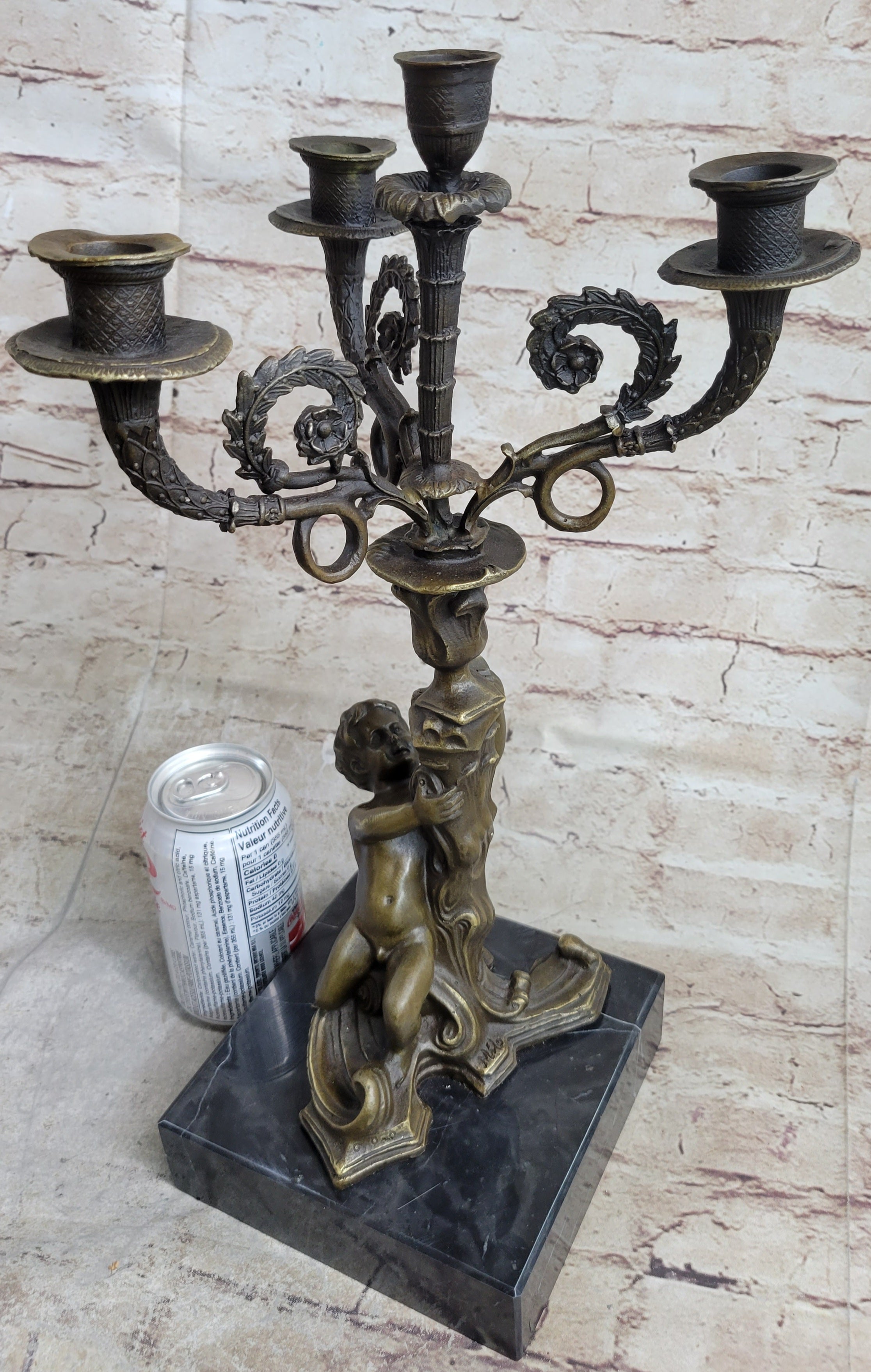 Hot Cast Bronze Cherubim Candle Holder Candelabra 16" x 8"