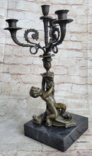 Hot Cast Bronze Cherubim Candle Holder Candelabra 16" x 8"