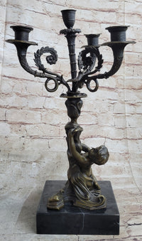 Hot Cast Bronze Cherubim Candle Holder Candelabra 16" x 8"