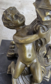 Hot Cast Bronze Cherubim Candle Holder Candelabra 16" x 8"