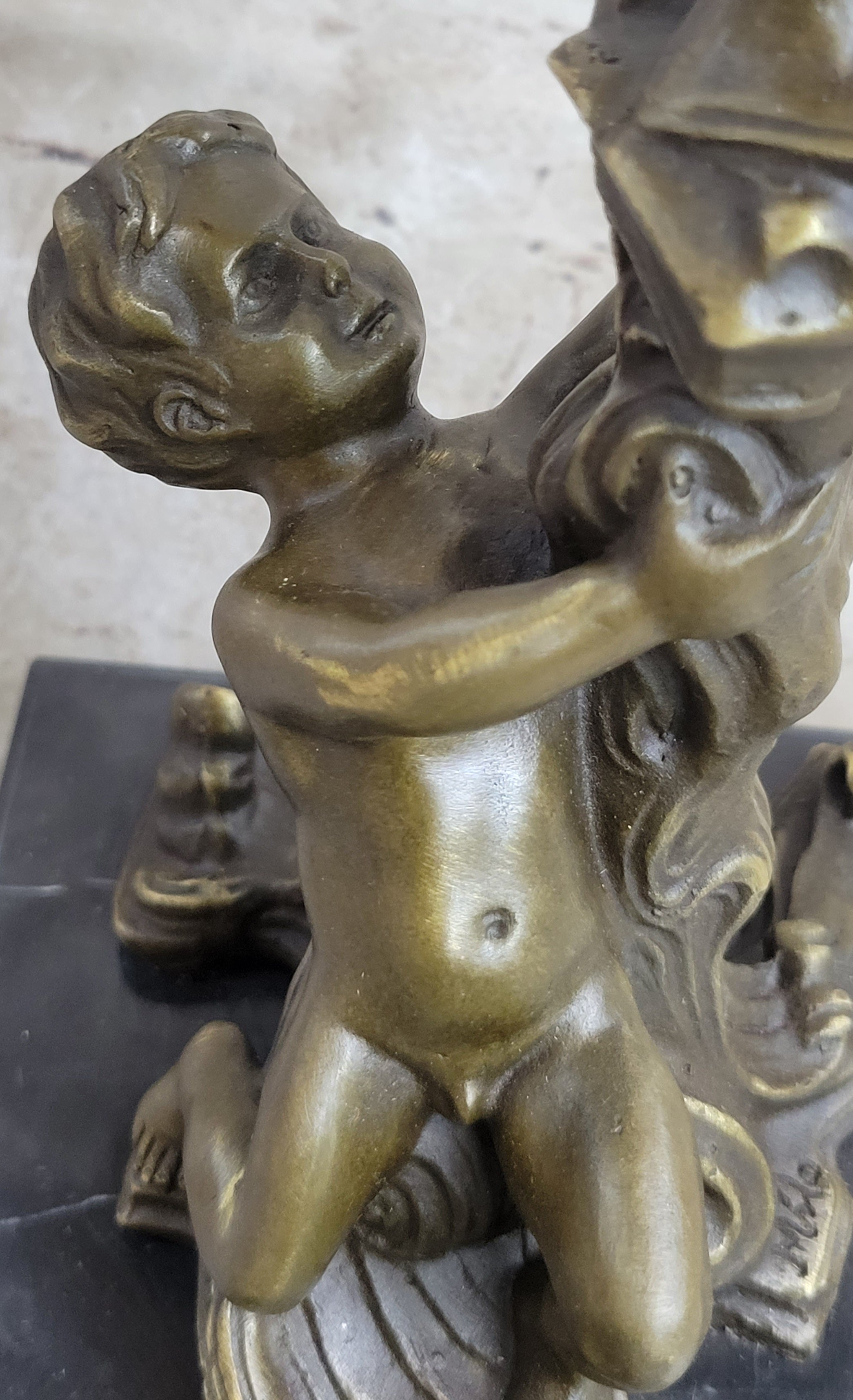 Hot Cast Bronze Cherubim Candle Holder Candelabra 16" x 8"