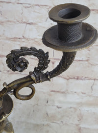 Hot Cast Bronze Cherubim Candle Holder Candelabra 16" x 8"