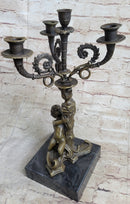 Hot Cast Bronze Cherubim Candle Holder Candelabra 16" x 8"