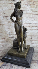 100% BRONZE ORIGINAL NUDE QUEEN W/ LION EGYPTIAN GREEK ANCIENT STYLE FIGURE DECO