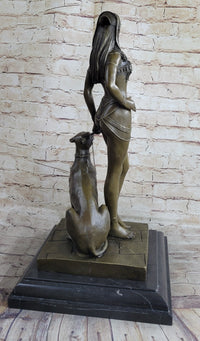 100% BRONZE ORIGINAL NUDE QUEEN W/ LION EGYPTIAN GREEK ANCIENT STYLE FIGURE DECO
