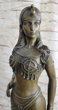 100% BRONZE ORIGINAL NUDE QUEEN W/ LION EGYPTIAN GREEK ANCIENT STYLE FIGURE DECO